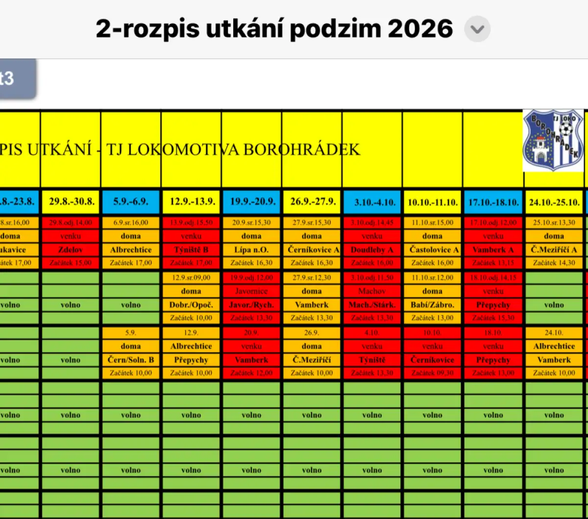 Rozpis utkání podzim 2026