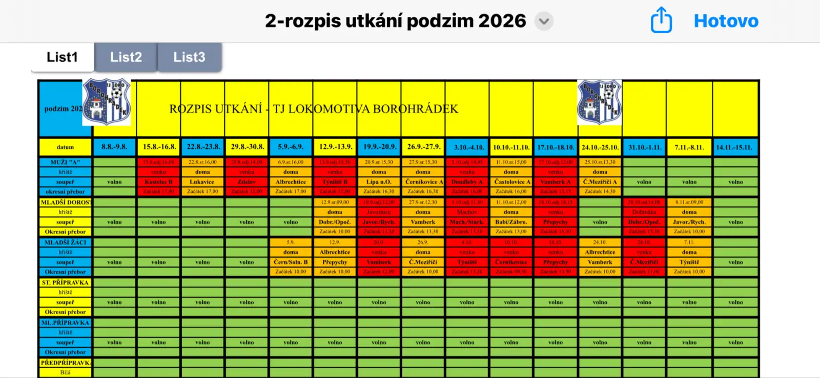 Rozpis utkání podzim 2026