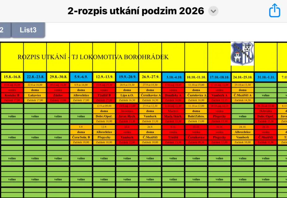 Rozpis utkání podzim 2026